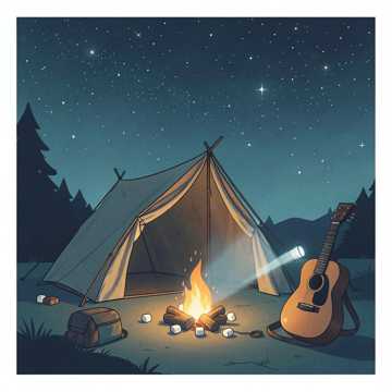 星空下的露营和篝火