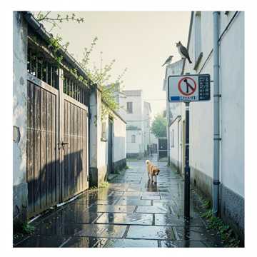 春雨路醒来的阳光