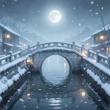 长桥雪夜