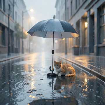 雨伞下的猫