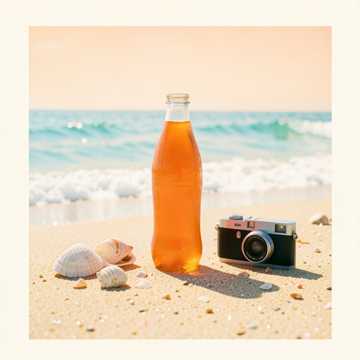 橘子汽水的海边夏天