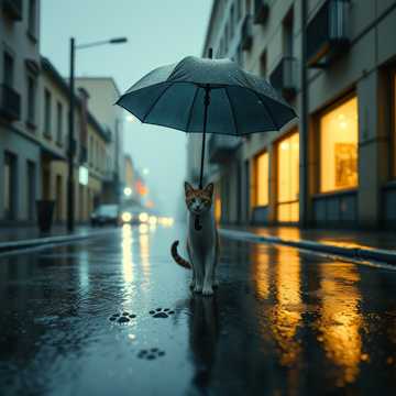 雨伞下的猫