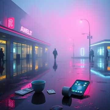 霓虹在湿广场上融化