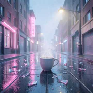 霓虹碎在人行道上