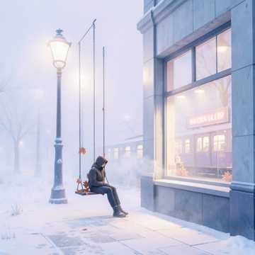 街灯结霜的街角