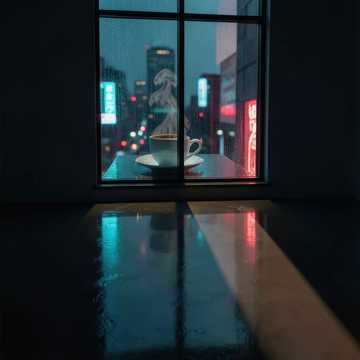 倒咖啡的深夜窗