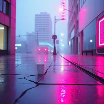 霓虹碎在人行道上