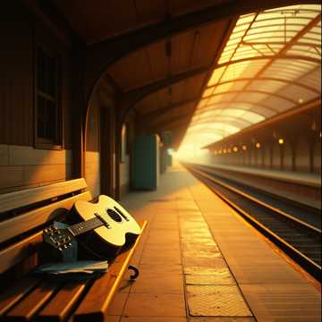 木吉他上的旧车站