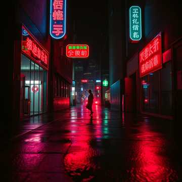 霓虹街影里的独行