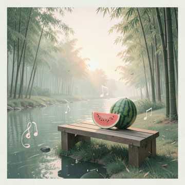 溪边马扎上的西瓜