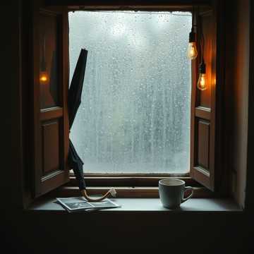 摆着雨伞的旧窗台