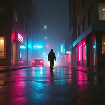 霓虹染湿的鞋印