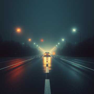 路灯拉长的路口