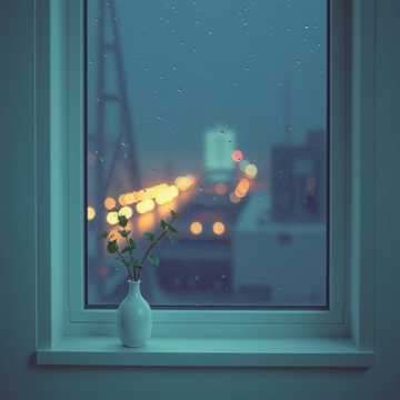 雨滴在窗口尽头