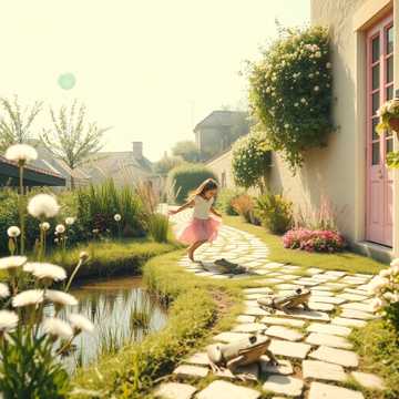 粉红裙摆追泡泡