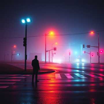 ネオンが消える交差点