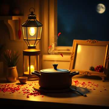 红纸屑落在汤碗边