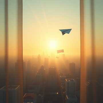 纸飞机越过山脊