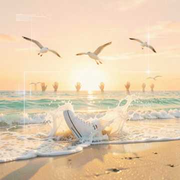 浪花追逐白球鞋