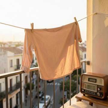 阳台晾的旧衬衫