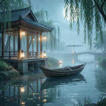 落霞舟·听雨