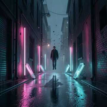 霓虹街灯跪在影子里