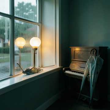 钢琴上的旧雨伞