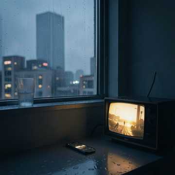 空杯对月听雨声