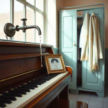 雨滴落在旧琴键