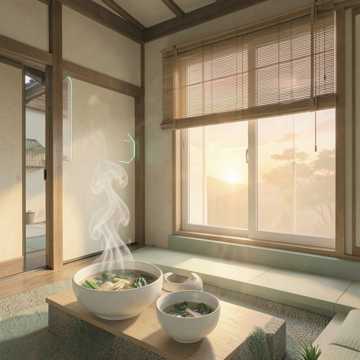 味噌汤的白色晨雾