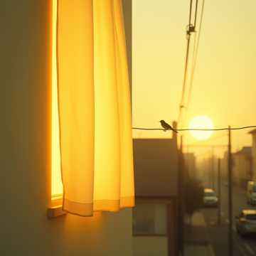 晨光缝在窗帘上