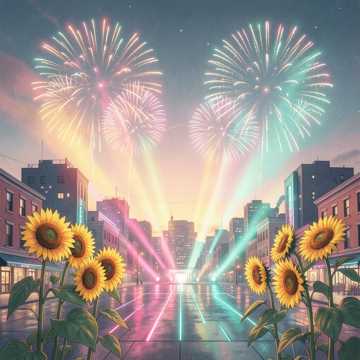 早安向日葵舞烟花