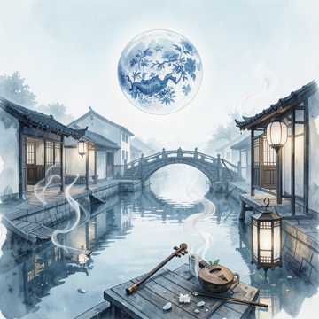青花映月