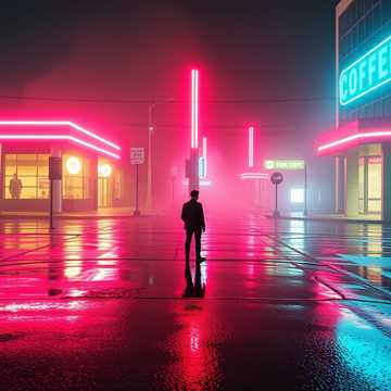 霓虹在冷掉的咖啡里