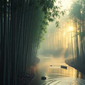 Clear resonant Chinese Shang mode, bright Bianzhong and Guqin, rhythmic chanting
