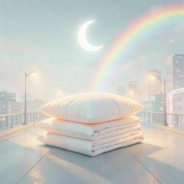 叠成彩虹桥的枕头