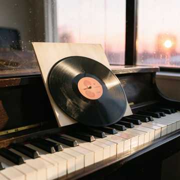 钢琴上的旧唱片