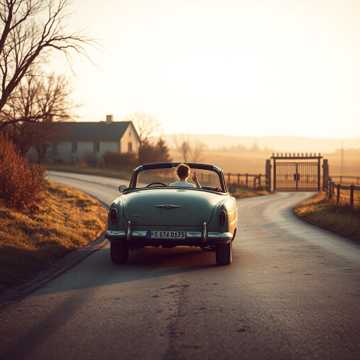 旧汽车驶向村外