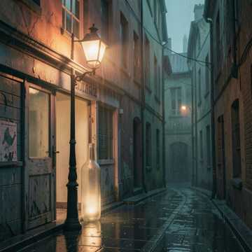 空酒瓶与旧街灯