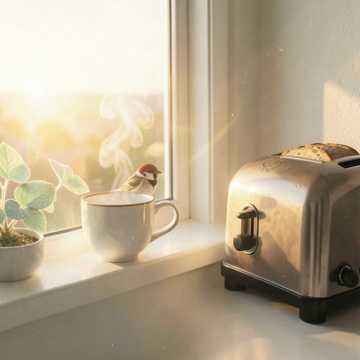 晨光淌进白瓷杯