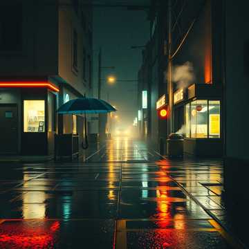 雨丝缝住路灯