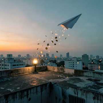 钞票叠成纸飞机