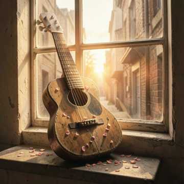 木吉他上的落花