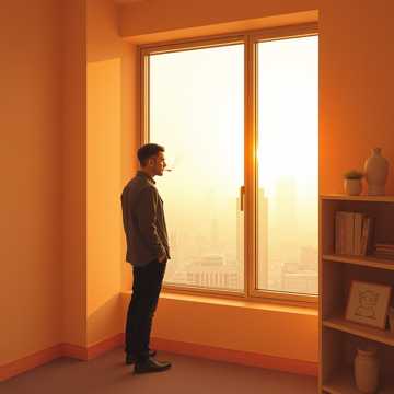 失业的男人站在窗边