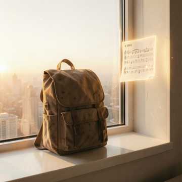 背包蒙尘的窗台