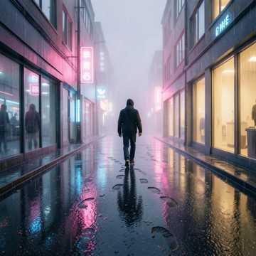 霓虹染湿的鞋印