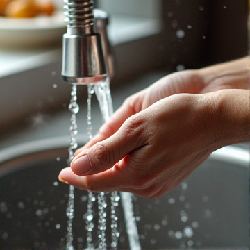 厨房里洗着碗的手