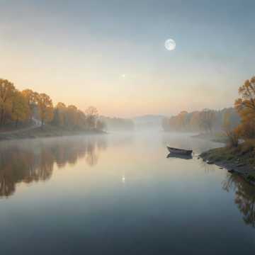 雾锁秋晨老树光