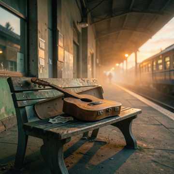 木吉他上的旧车站