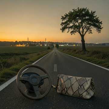 蛇皮袋后的方向盘